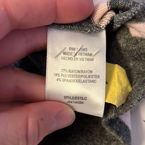 June & Hudson Gray Striped Twist Front Long Sleeve Top, Casual Crewneck Pullover - Picture 4 of 5